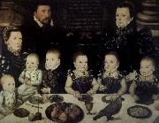 unknow artist Lord Cobham with his wife and her sister Jane and their six Children painted in 1567 oil painting on canvas
